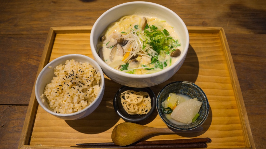 Vegan Soymilk Ramen meal at Mumokuteki Cafe in Kyoto, Japan |cultivatorkitchen.com