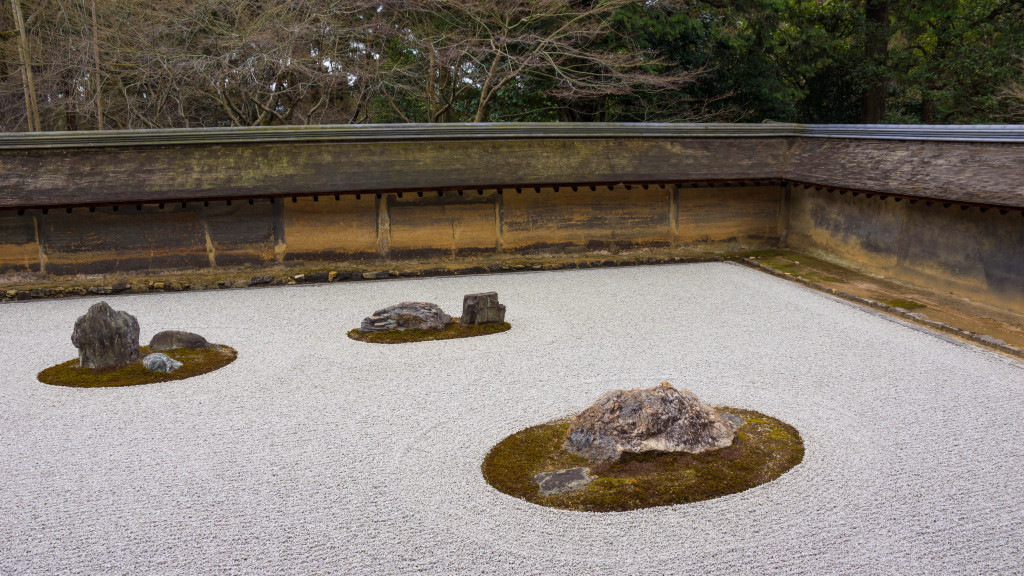 famous dry landscape at Ryoan-ji Zen Temple, Kyoto, Japan | cultivatorkitchen.com