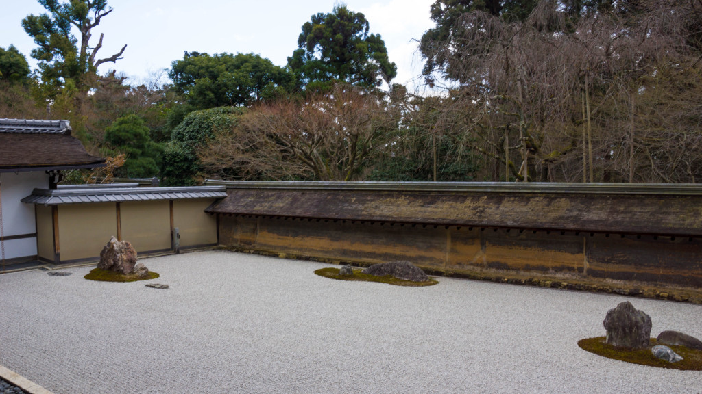 kare-sansui (dry landscape) garden at Ryoanji Zen Temple, Kyoto, Japan