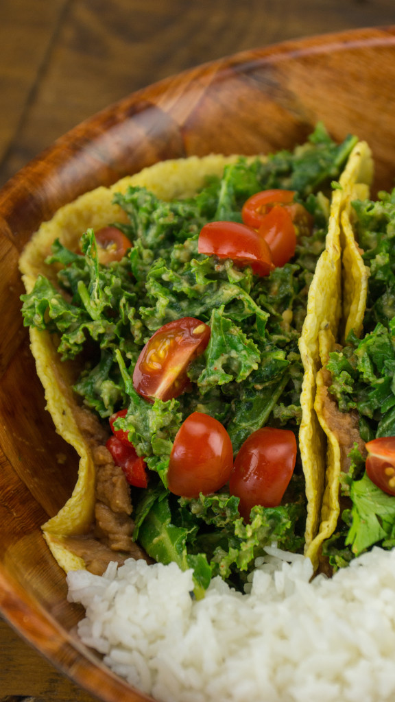 Kale Tacos! Massaged with lime & avocado in sprouted tortillas | cultivatorkitchen.com #vegan #recipe