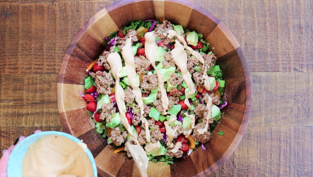 EPIC Taco Salad with Raw Vegan Taco Meat & Chipotle Cashew Crema | Cultivator Kitchen